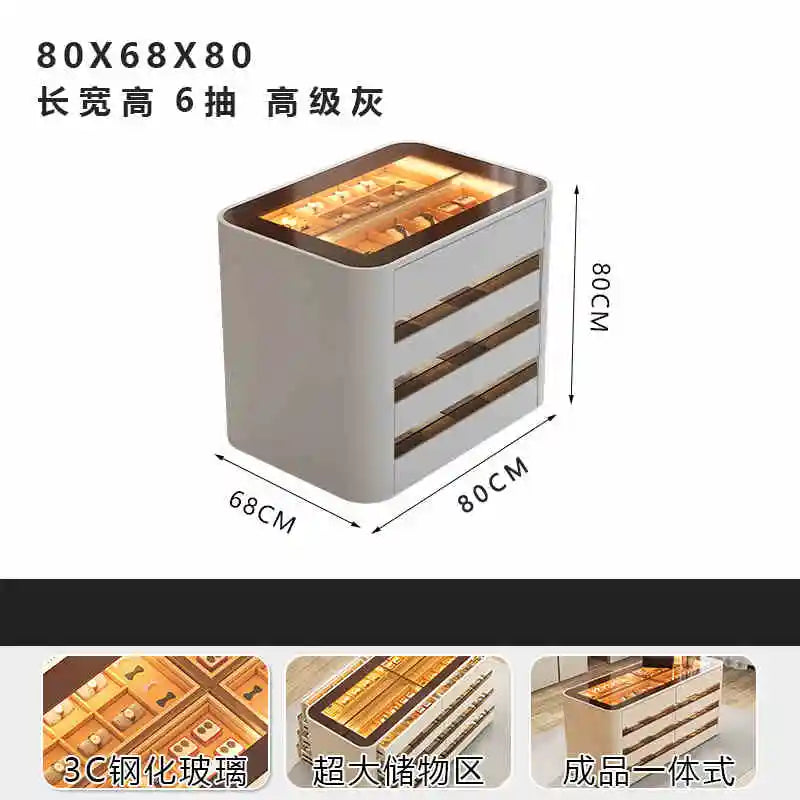 Wooden wardrobe island chest drawers jewelry storage with LED