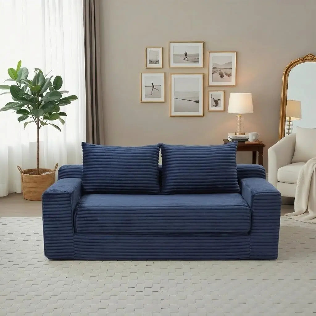 73" Convertible Sleeper Sofa, Comfy Corduroy Foldable Sofa Bed with 2 Pillows