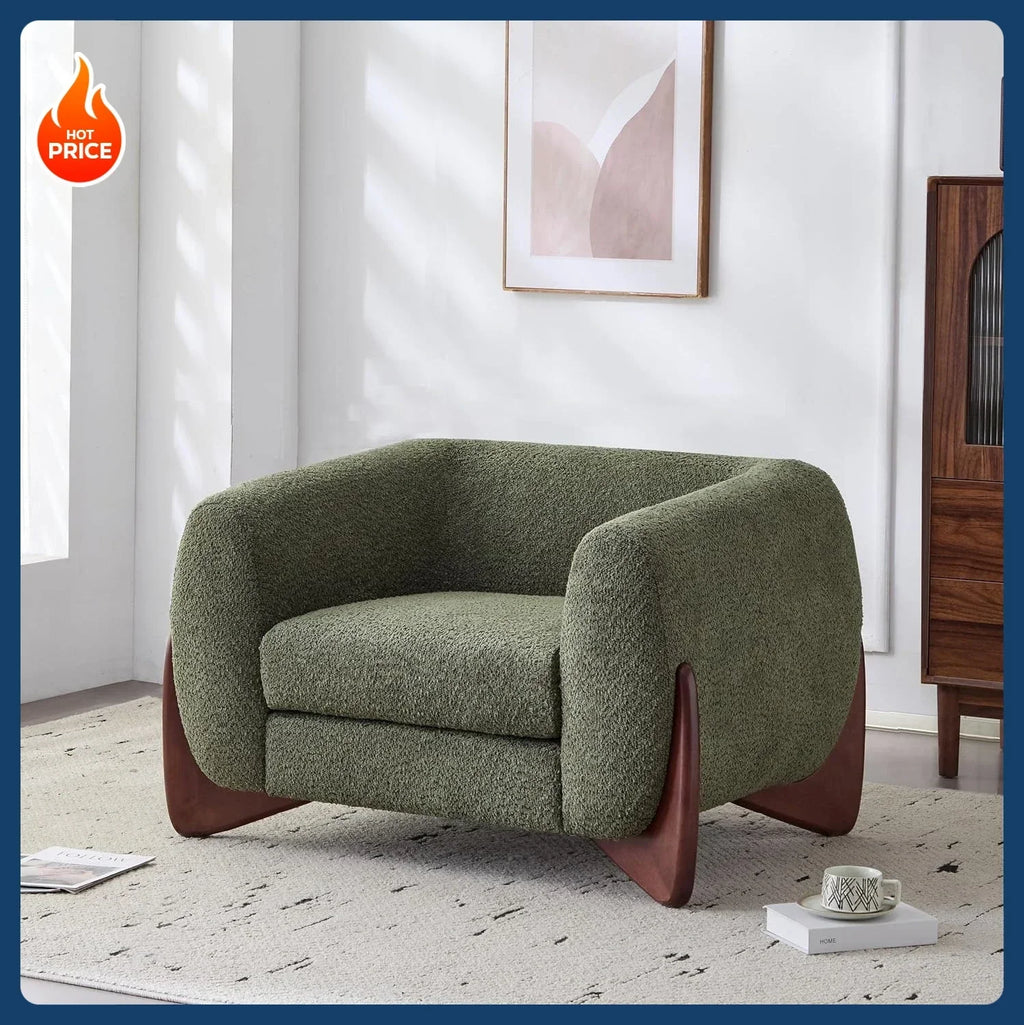 Boucle Fabric Upholstered Club Chair