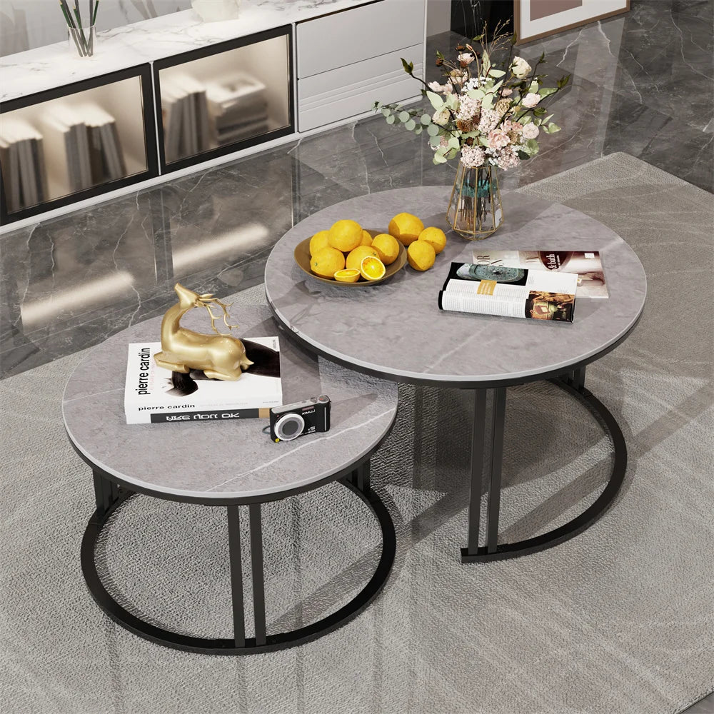 Small Living Room Table 2 Pack Round Marble Nesting