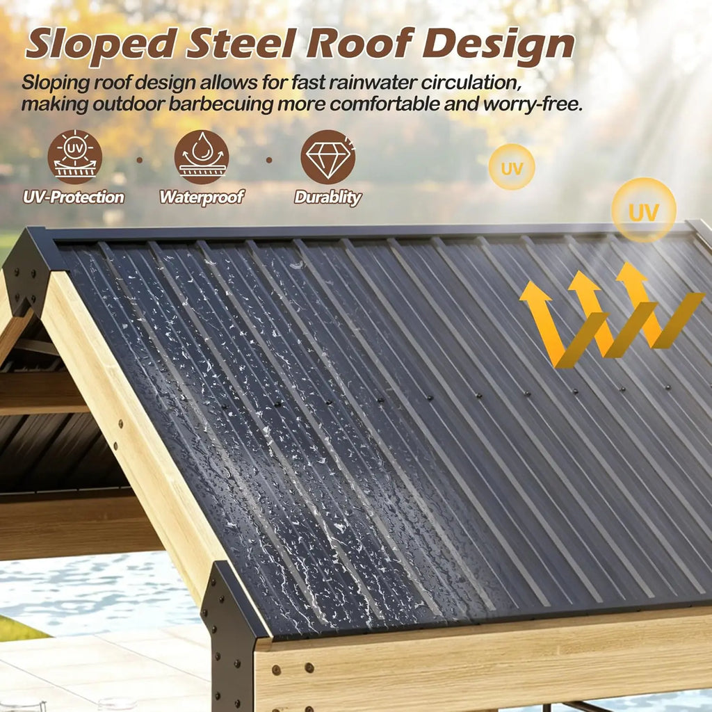 Wood Grill Gazebo Hardtop Galvanized Steel Roof