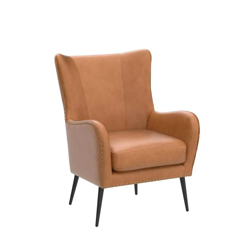 Faux Leather Accent Chair with Removable Cushion, Comfy Upholstered Armchair with Black Metal Legs amp Nailhead Trim Wingback V