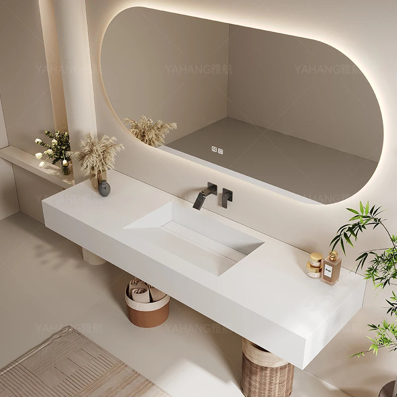 Slanted Basin Bathroom Vanity Set with Integrated Stone Slab
