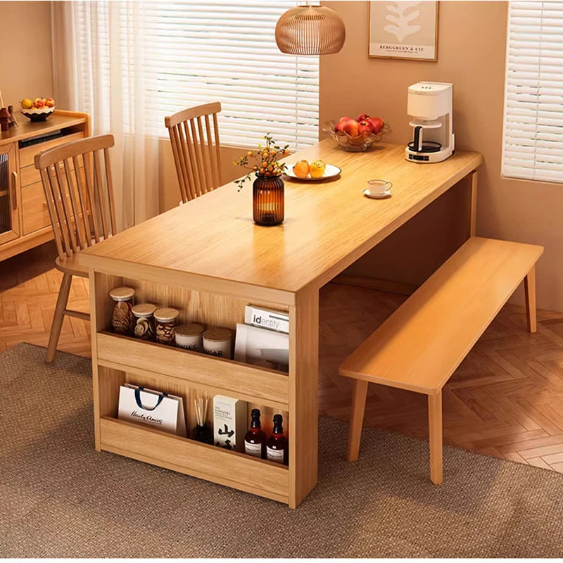 Nordic Walnut Kitchen Island Extendable Dining Table