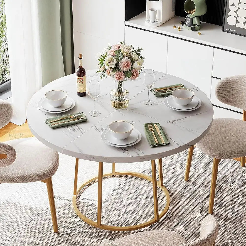 Wooden & Marble Round Dining Table