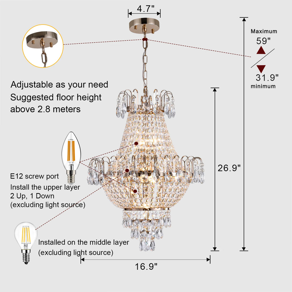 16.9-Inch 7-Head French Gold Crystal Chandelier