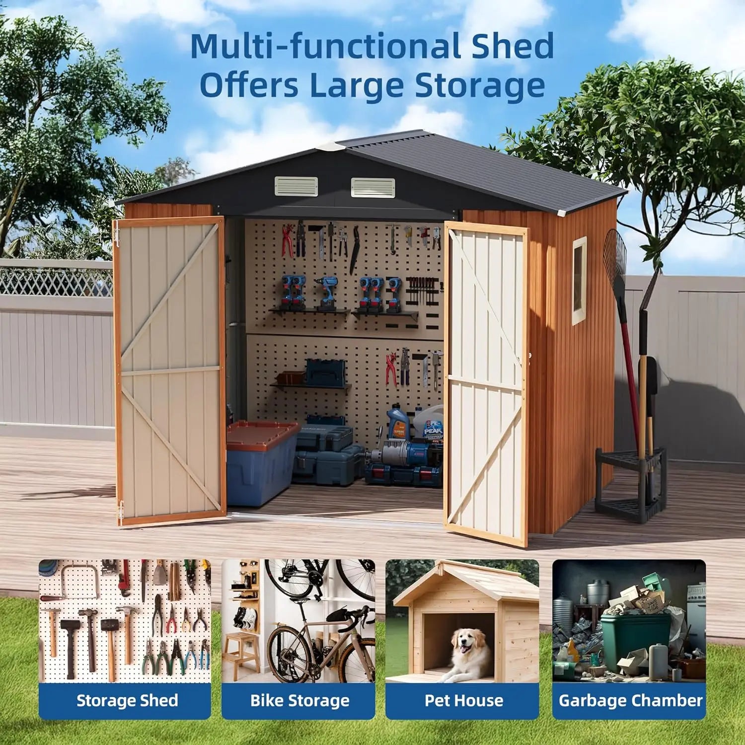 Metal Outdoor Storage Shed Lockable Door Window