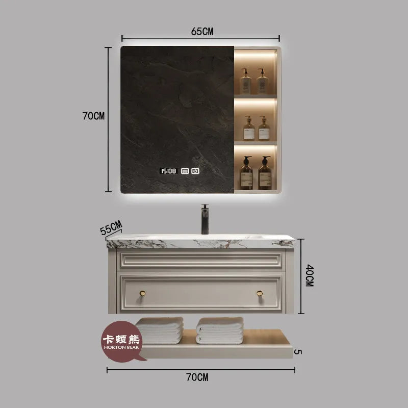 French-Style Seamless Integrated Double Basin Oak Bathroom Vanity