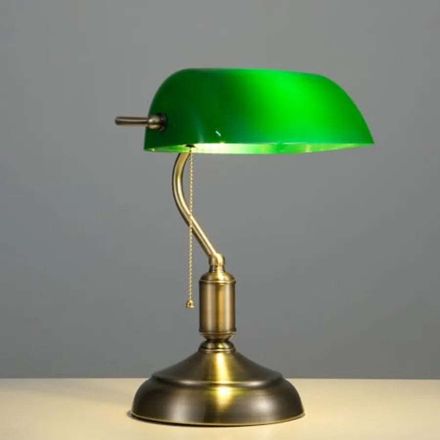 Bankers Lamp, Green Desk Lamp with Pull Chain Switch