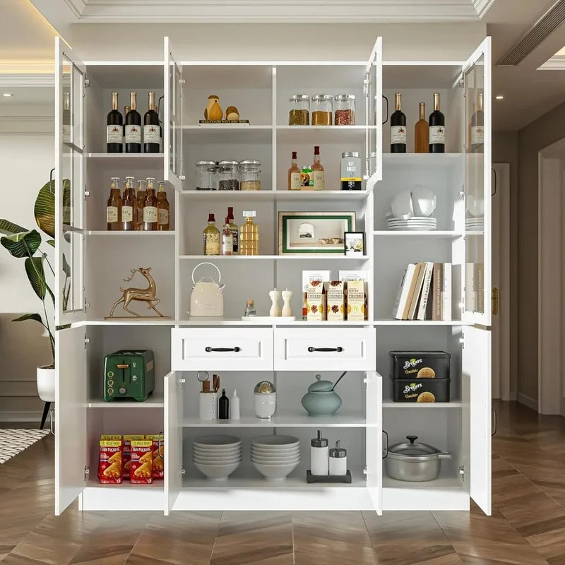 Large Kitchen Storage Hutch with Glass Doors