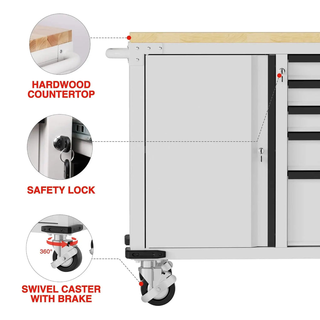 5-Drawer & 1-Door Rolling Tool Chest, Power Strip, Locking System