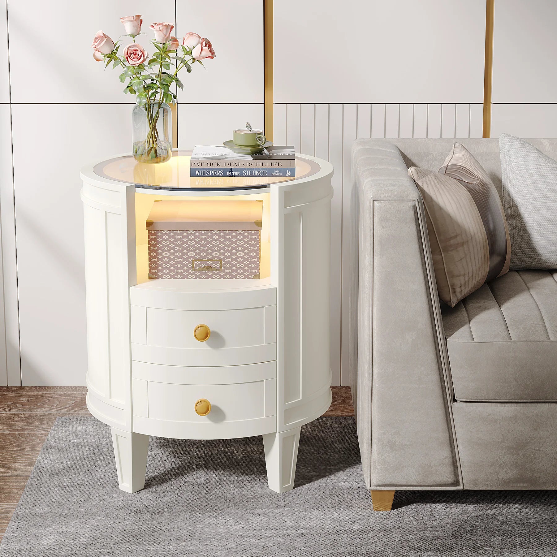 2-Drawer Nightstand with Glass Tabletop