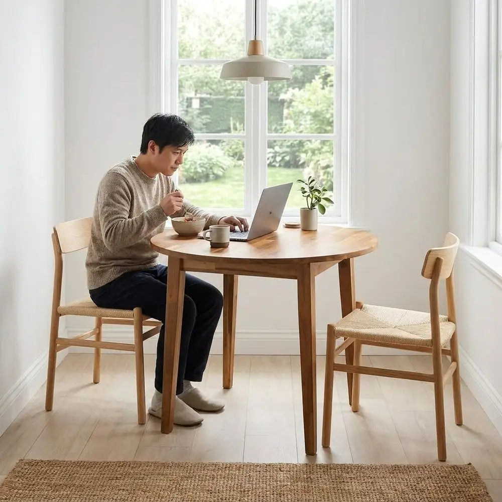 Acacia Wood Round Dining Table 31, Perfect for Dining, Kitchen, Living Spaces - Modern, Scandinavian Style