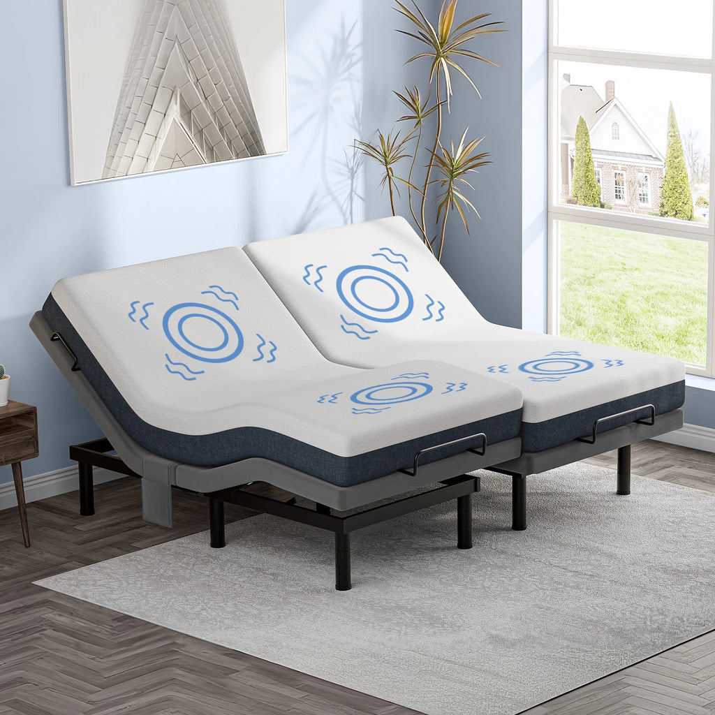Twin Split King Size Adjustable Bed Base Frame with Massage