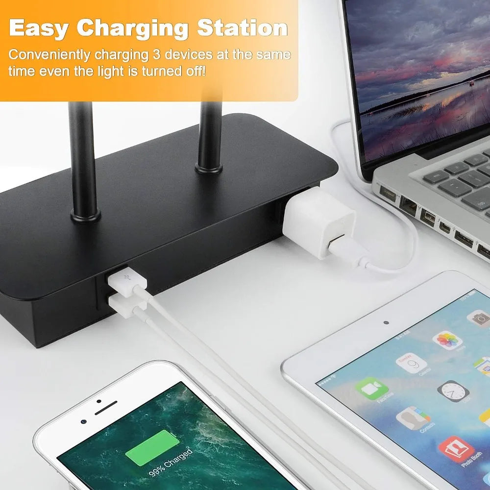 3-Way Dimmable Touch Table Lamp with 2 USB Ports and AC Outlet,