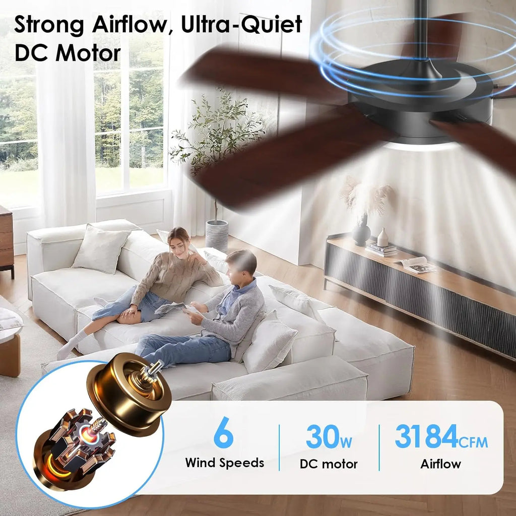 52-Inch Ceiling Fan with Lights, Quiet DC Motor, Dimmable LED, Remote & App Control,