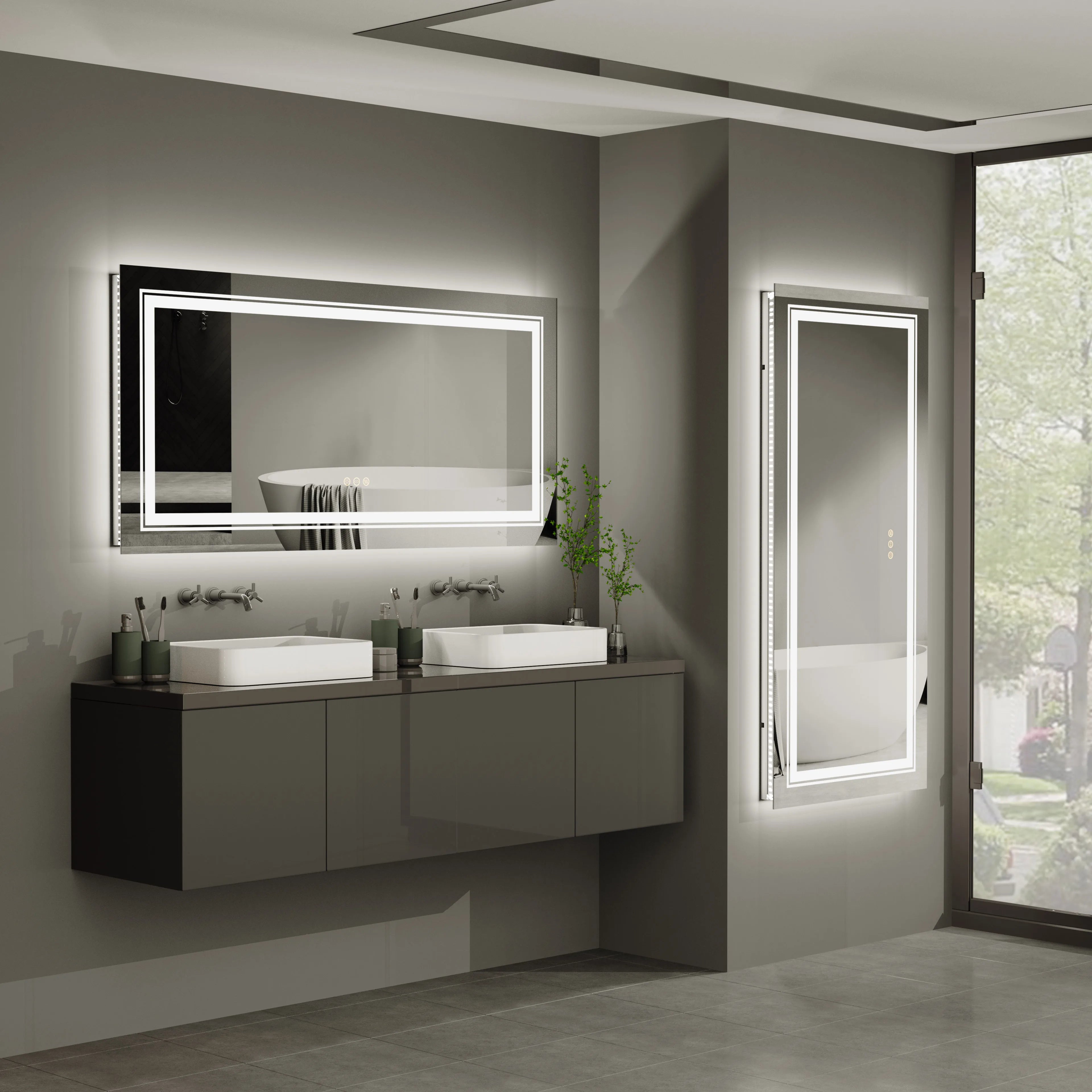 LED Bathroom Mirror with Lights, Anti-Fog, Dimmable, Backlit