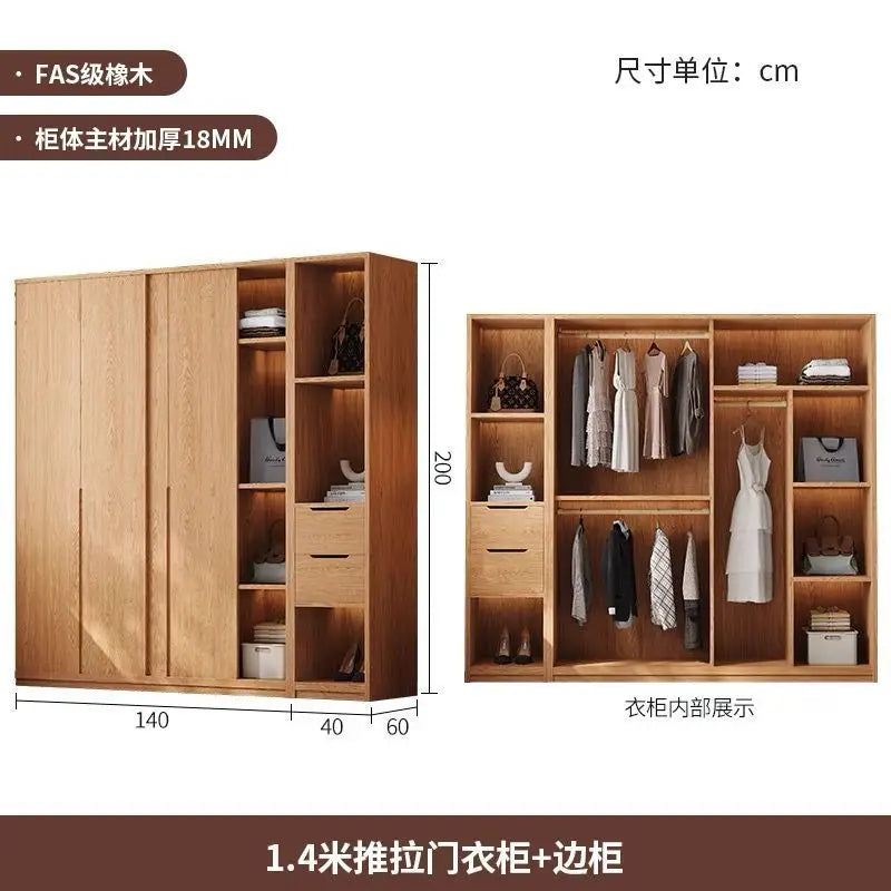 All-solid Wood Wardrobes Sliding Door Home Bedroom Small Wardrobes Nordic Apartment Home Furnitur Шкафы Для Одежды ZY40YG