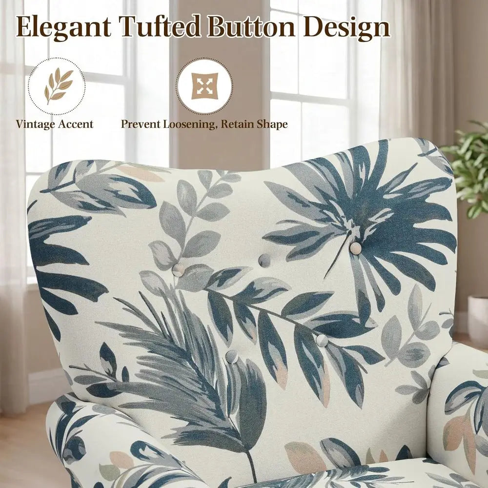 High Back Upholstered Fabric Button Sofa Chair
