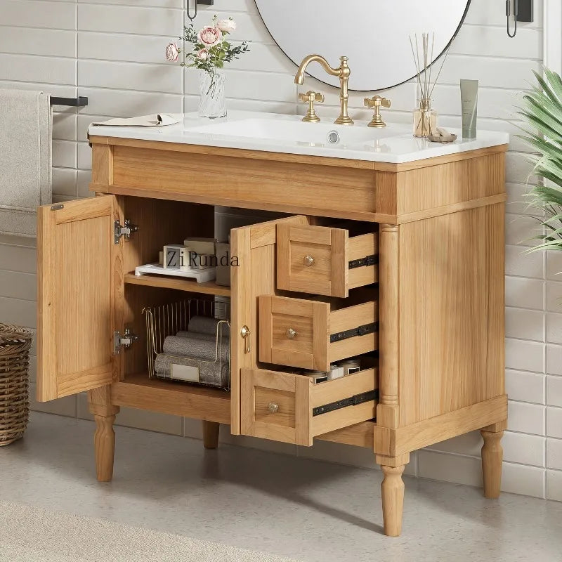 Bathroom Vanity with Ceramic Sink, Soft Close Doors, Adjustable Shelves