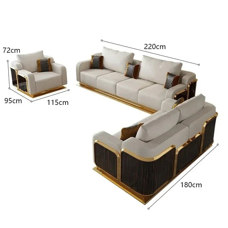 Modern Luxury Leather with Wooden Sofa Set