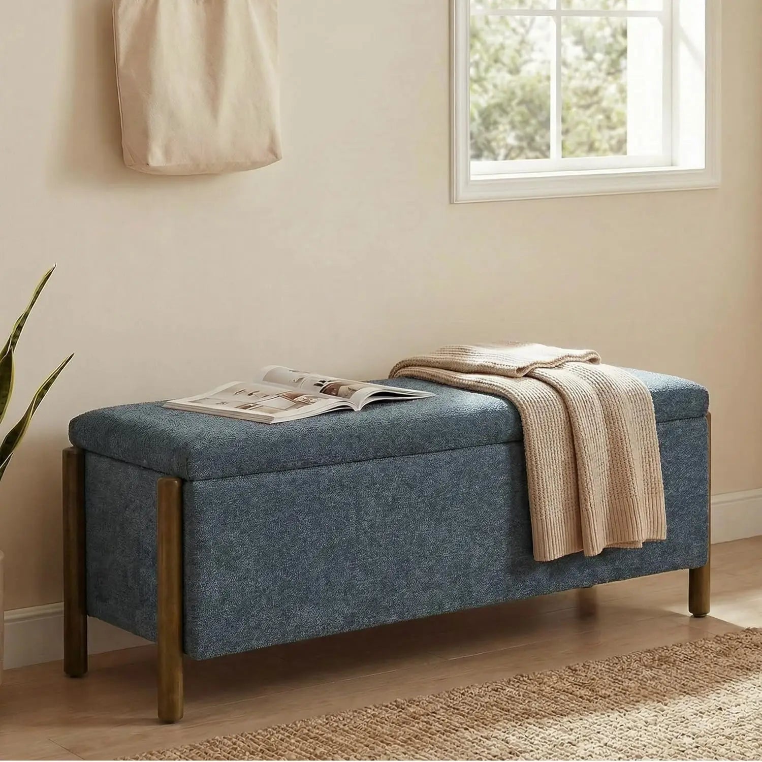 Fabric Upholstered Storage Ottoman Bench
