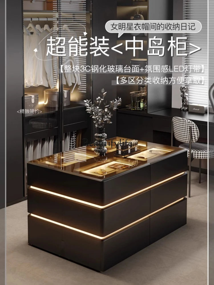 Modern chest of  6 drawers, jewelry cabinet with light