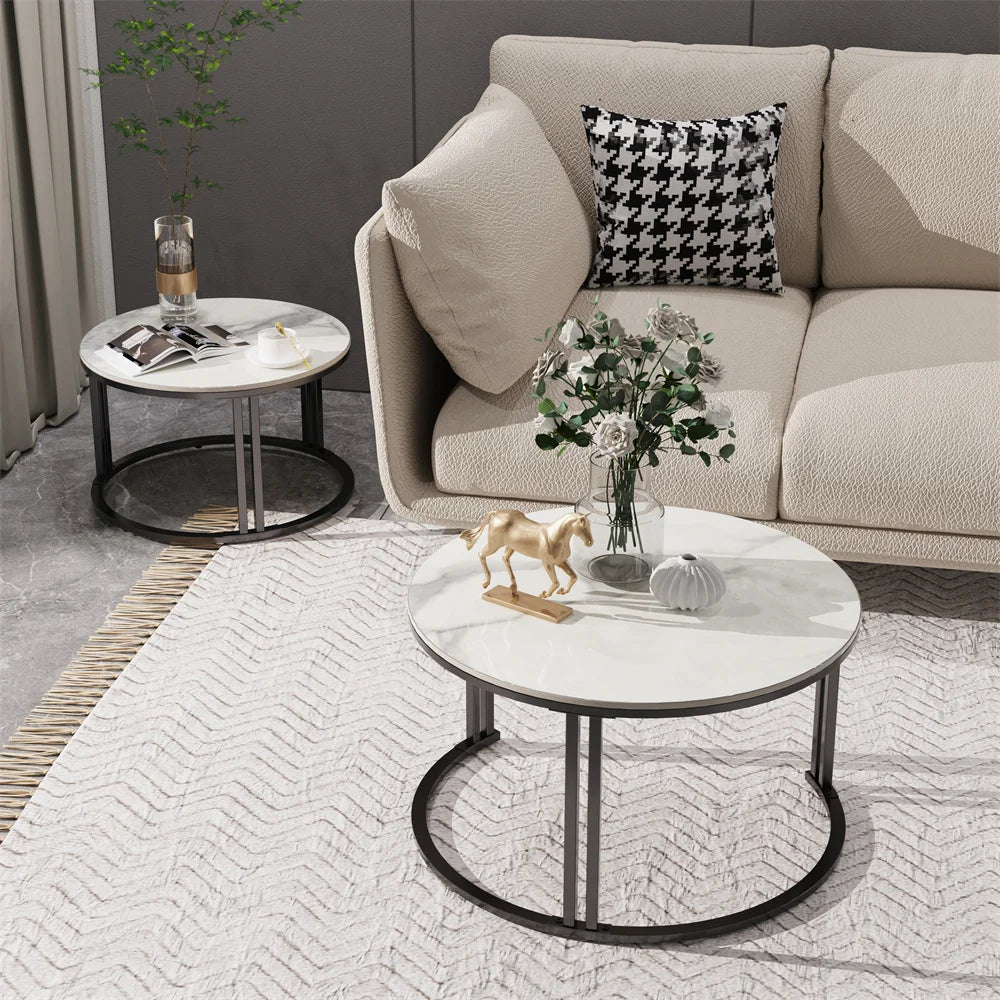 Small Living Room Table 2 Pack Round Marble Nesting