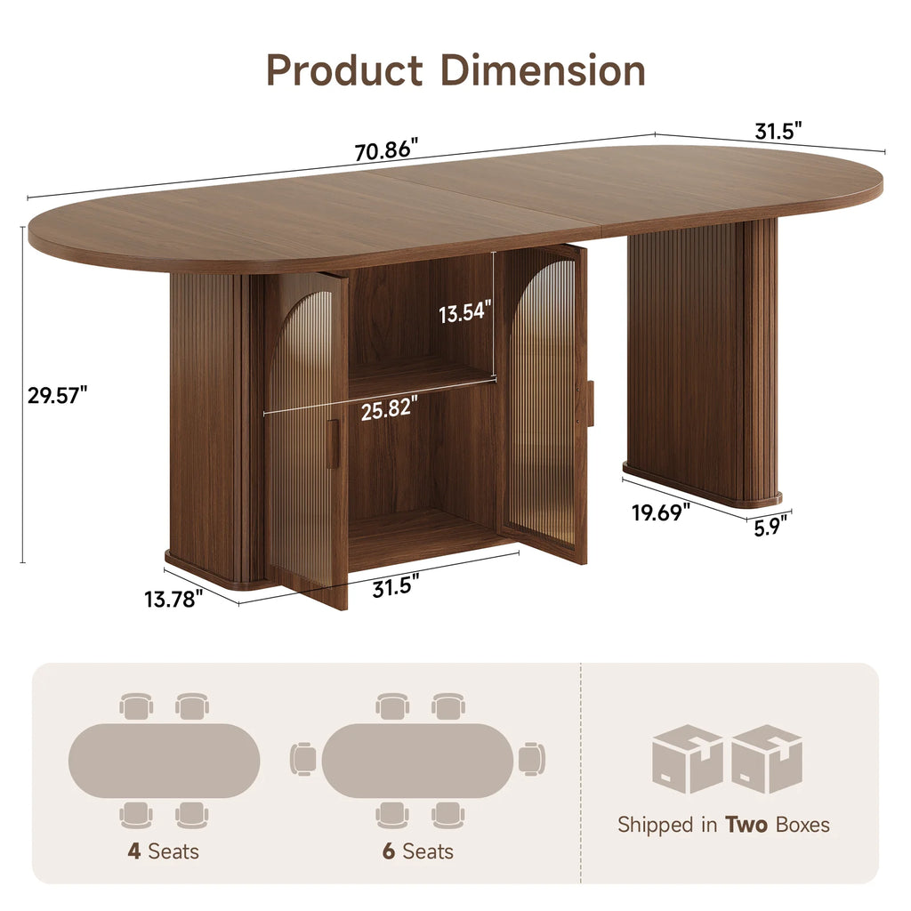 Modern Walnut 70 Inch Oval Dining Table for 6-8 People