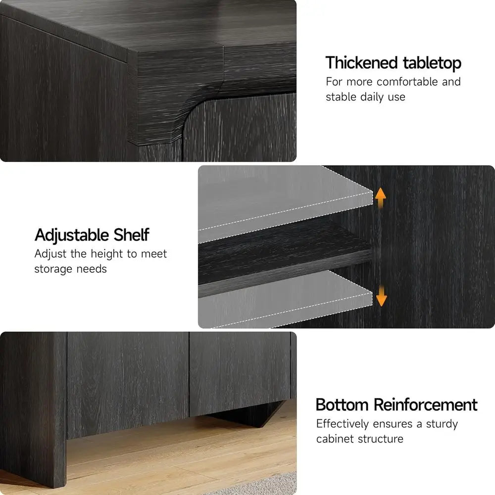 63 Contemporary Wood Sideboard with Adjustable Shelves, 4 Doors, Suitable for Coffee Bar, Kitchen, Living Room, Hallway, Black