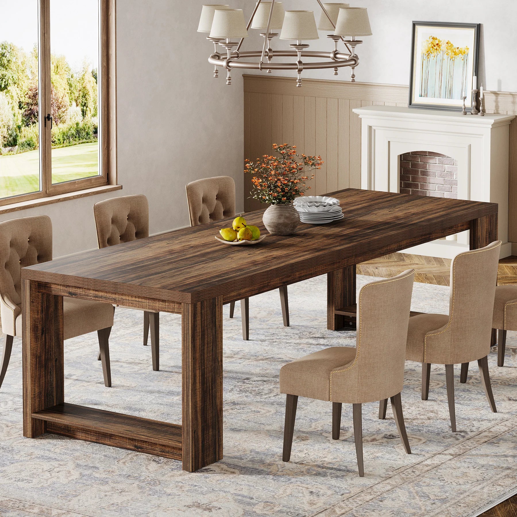 86.61-Inch Modern Narrow Long Dining Table for 6-8 People