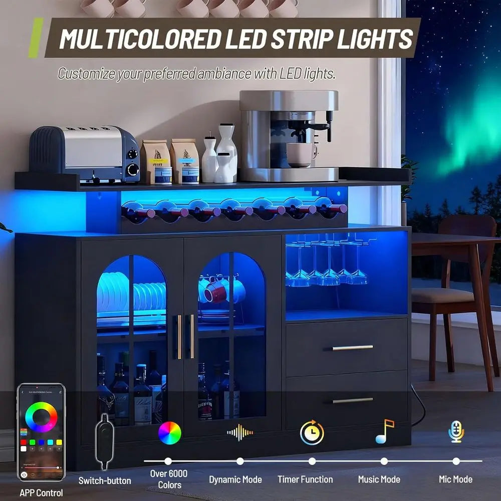 LED-Illuminated Wine Bar Cabinet