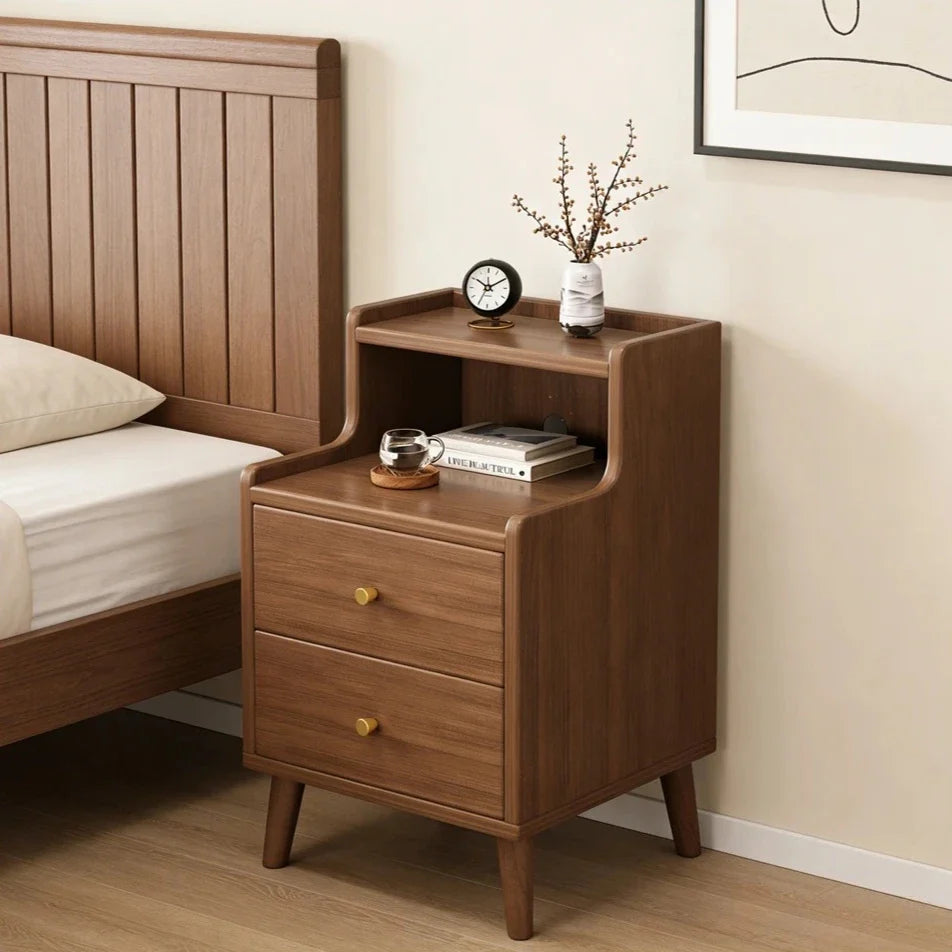 Chinese Style Nightstand - Narrow Solid Wood Bedside Table with Storage Drawer