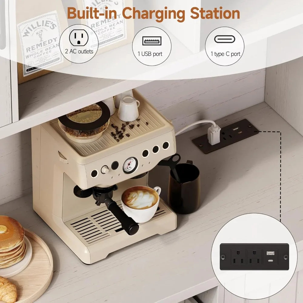 Kitchen Storage Cabinet with LED Lighting and Outlet