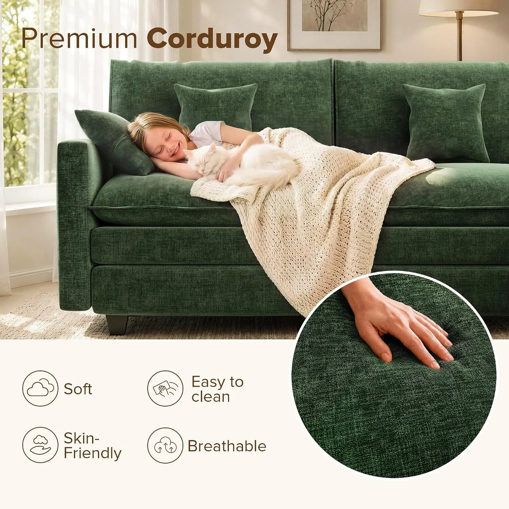 108 Inch Cloud Couch Sectional, Modular Sectional Sofa with Ottoman, Green