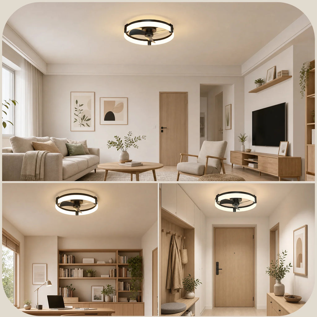 Modern Flush Mount Ceiling Fan With Ring LED Light,