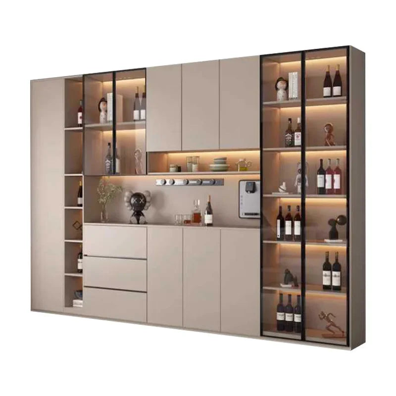 Kitchen Cabinet Sideboards Tall Cabinet with Glass Doors and Drawer Wine Cabinet Pantry Hunch with Shelves Kitchen Island