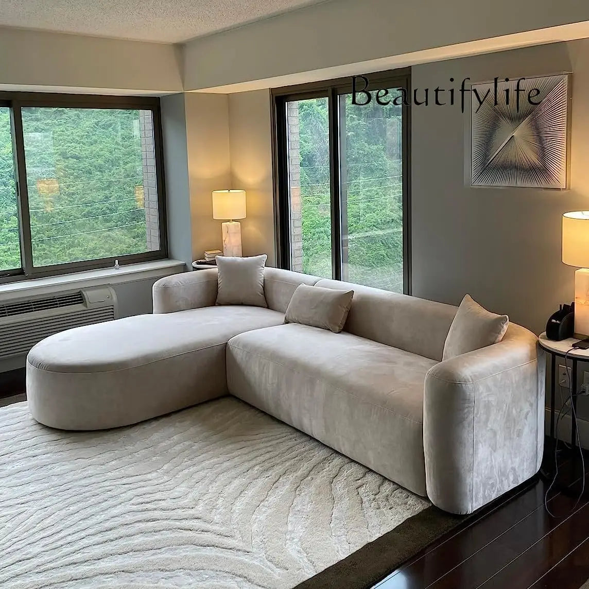 Modern L Shaped Velvet Sofa With Chaise