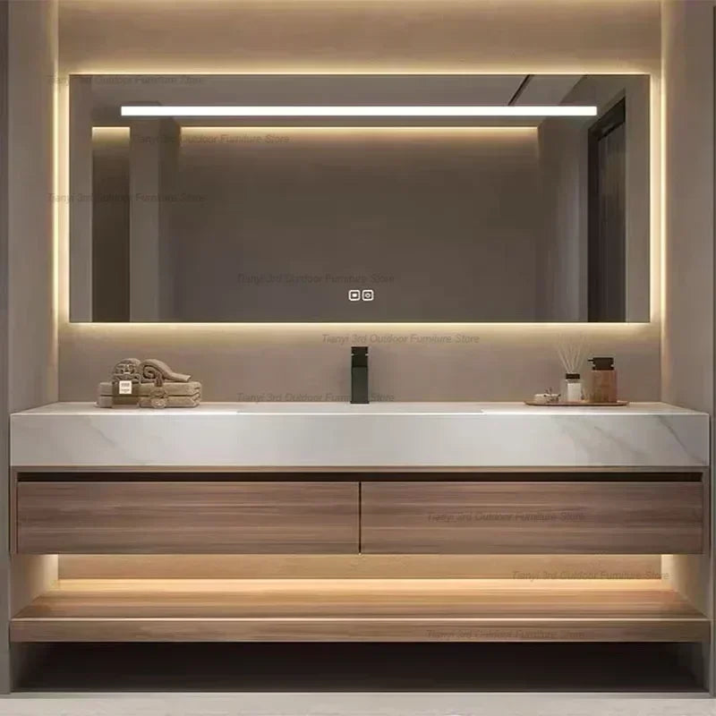 Rock Panel Bathroom Cabinet Vanity with Sink Mirror
