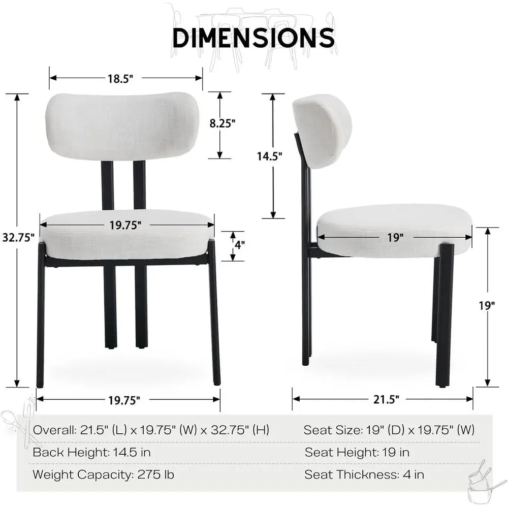 Linen Fabric Dining Chairs Set of 2 with Black Metal Legs