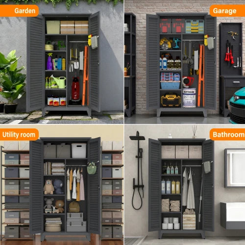 73'' Tall Slate Metal Tool Storage Cabinet - Ample Space for Garage, Warehouse, Garden & Living Room Organization