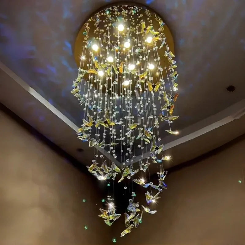 Crystal Multi-Head Long Chandelier