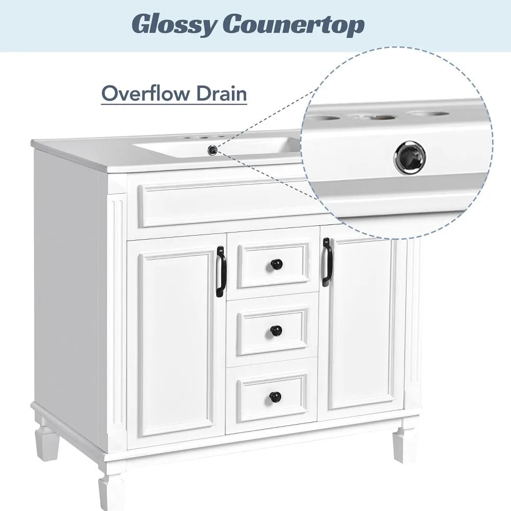 36'' Bathroom Vanity with Ceramic Sink, 2 Doors 2 Drawers