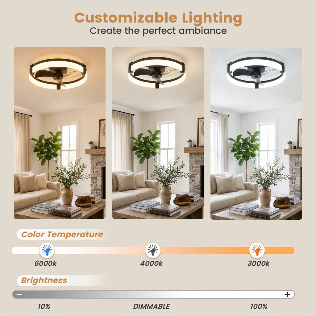 Modern Flush Mount Ceiling Fan With Ring LED Light,