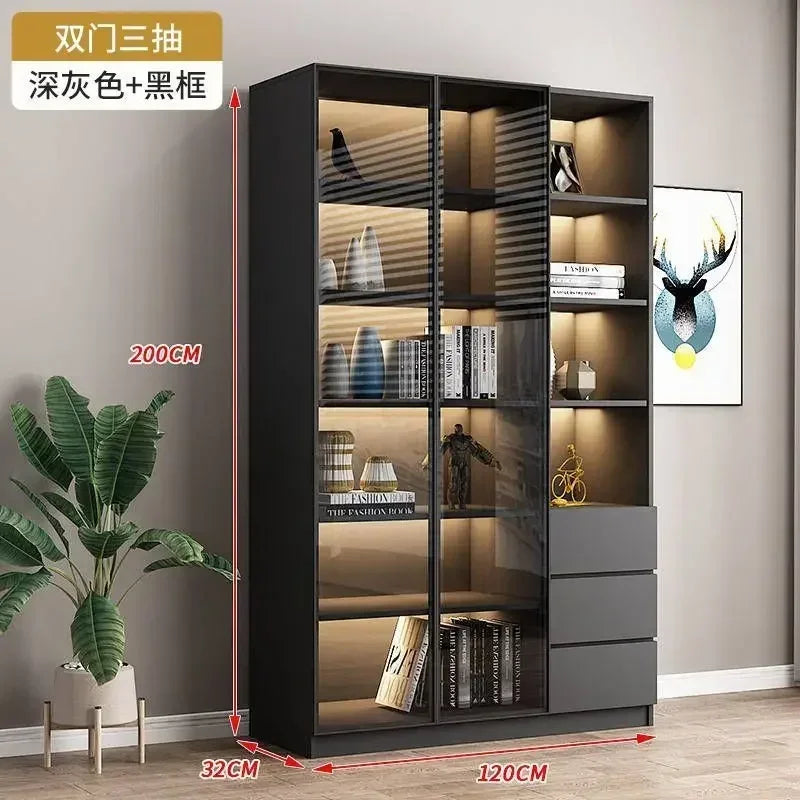Modern Living Room Cabinet Bookcase with Glass Door Display