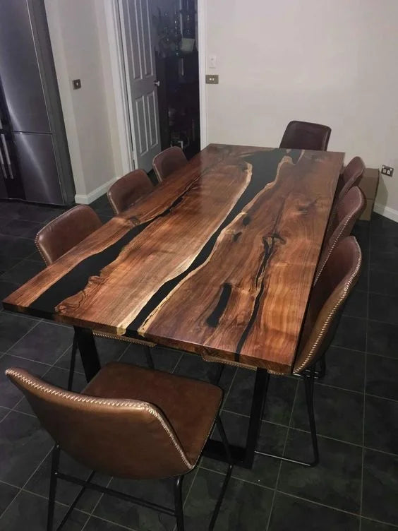 Live Edge Epoxy Resin Dining Tables Solid Walnut Wood Slab
