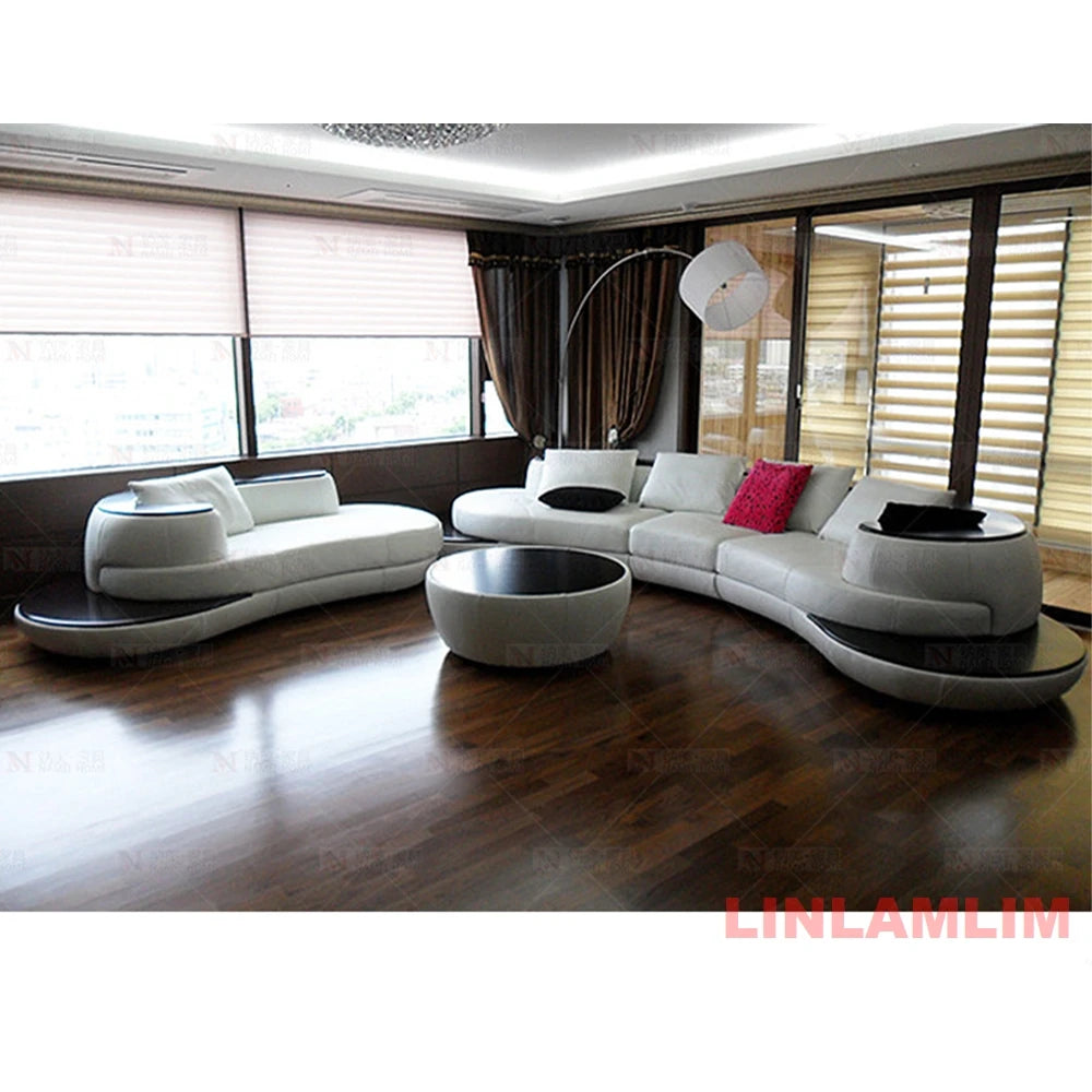 Luxury Modern Curved Genuine Leather Sofa Sectional Couch