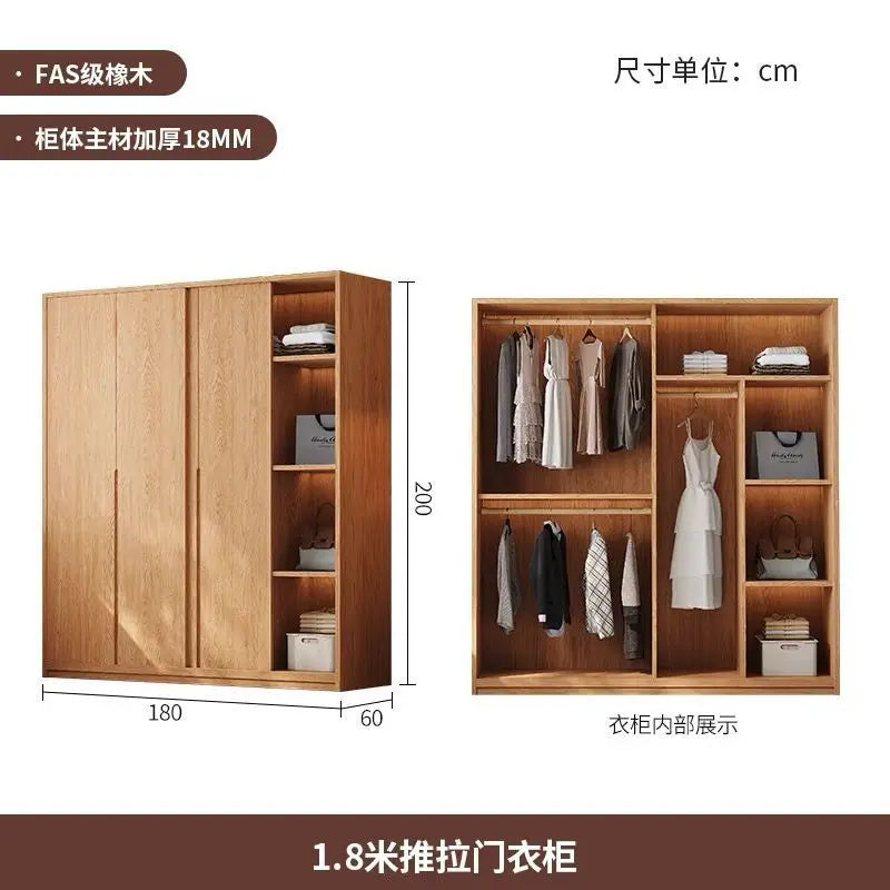 All-solid Wood Wardrobes Sliding Door Home Bedroom Small Wardrobes Nordic Apartment Home Furnitur Шкафы Для Одежды ZY40YG