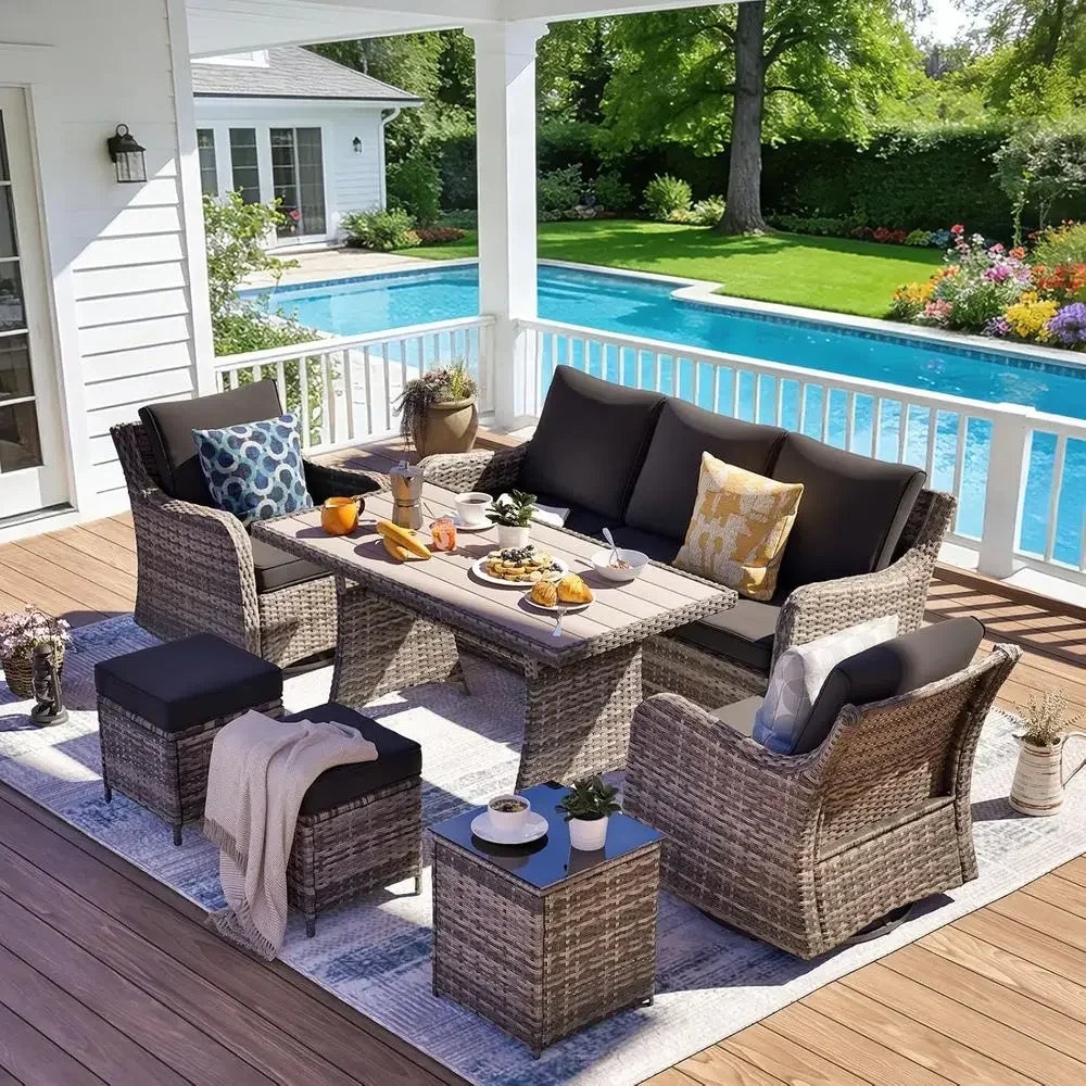 7-Piece Outdoor Patio Furniture Set with Swivel Chairs