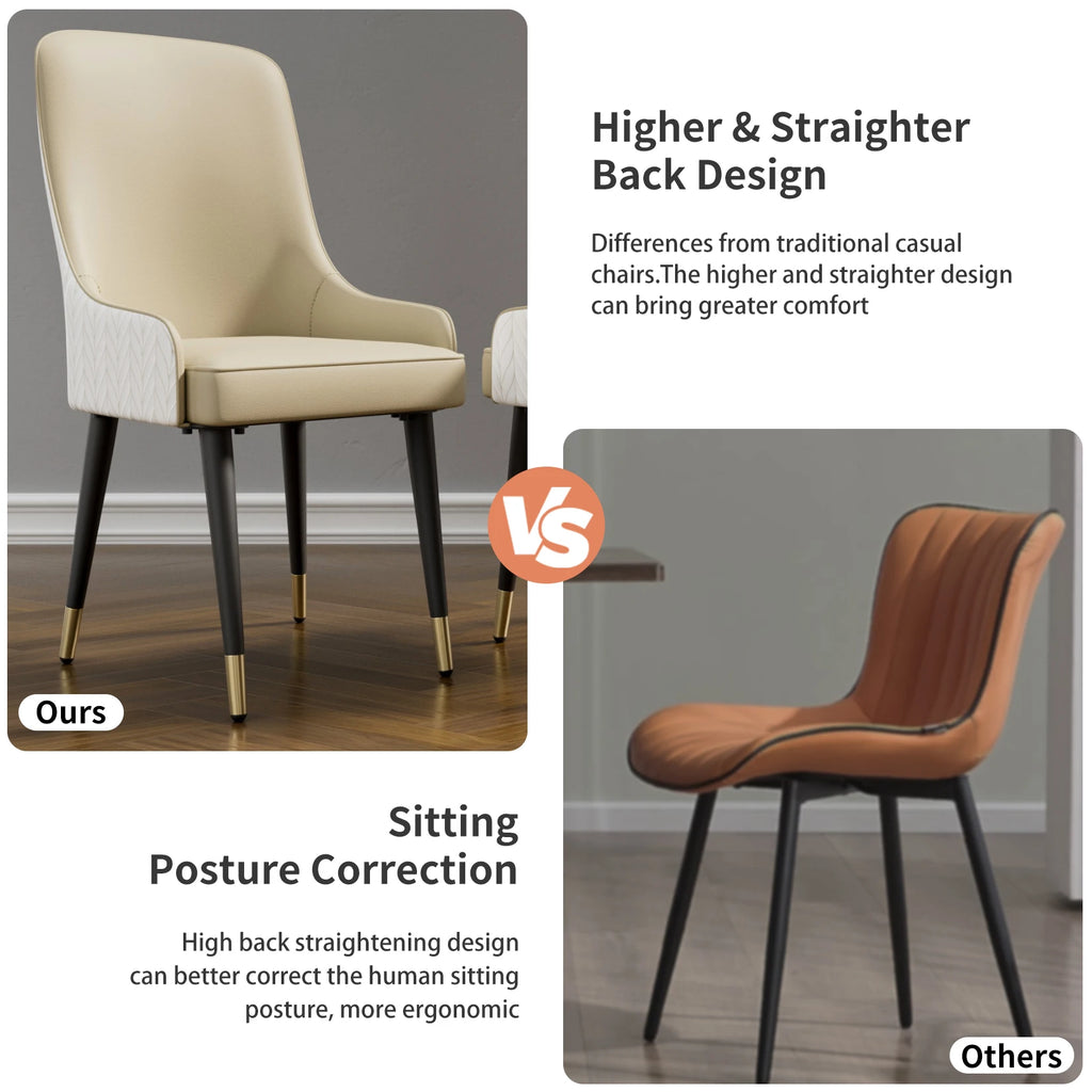 Modern PU Leather Set of 2 Dining Chairs with Metal Legs